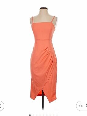 Laundry By Shelli Segal Coral Midi Sheath Dress with Spaghetti Straps